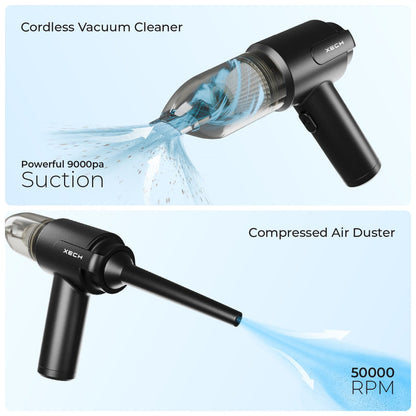Xech | 9000Pa Turbo Suction Cleaner | Cordless & Compact Design | Dual Function for Car, Home, office  & More